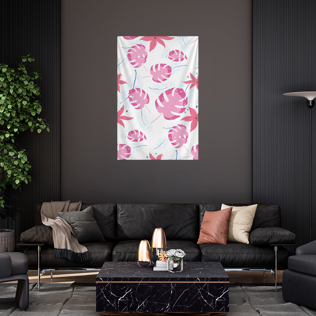Pink Monstera and Tropical Lily Wall Tapestry