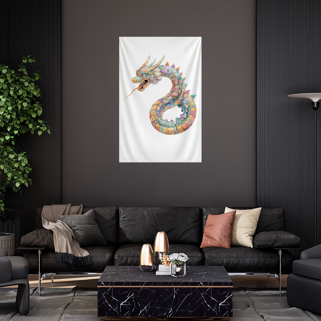 Renkli Mozaik Çin Ejderhası Duvar Örtüsü