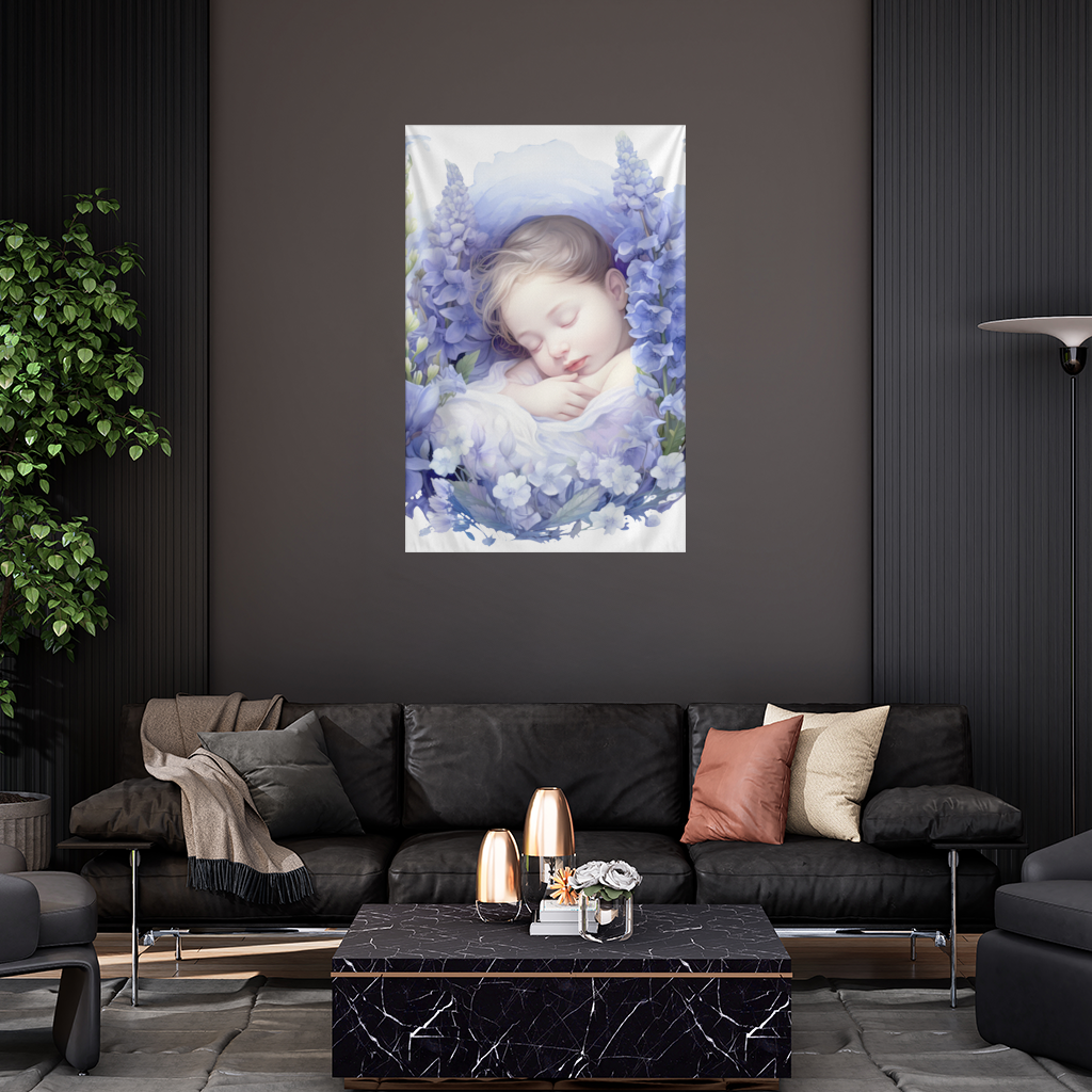 Sleeping Baby Blue Larkspur Wall Tapestry