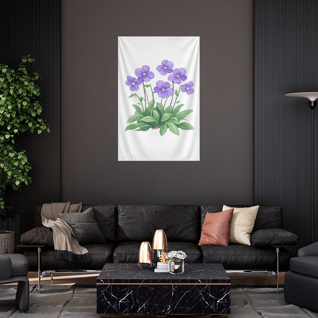 Cottagecore Purple Violets Wall Tapestry
