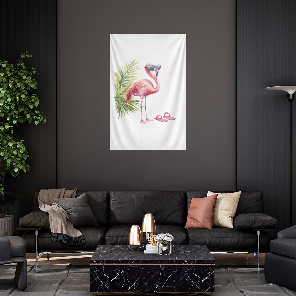 Güneş Gözlüklü Pembe Flamingo Duvar Örtüsü