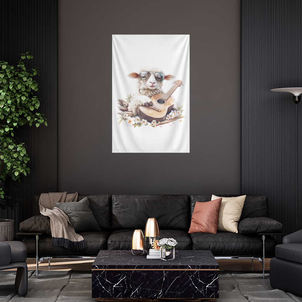 Ukulele Çalan Havalı Gözlüklü Koyun Duvar Örtüsü