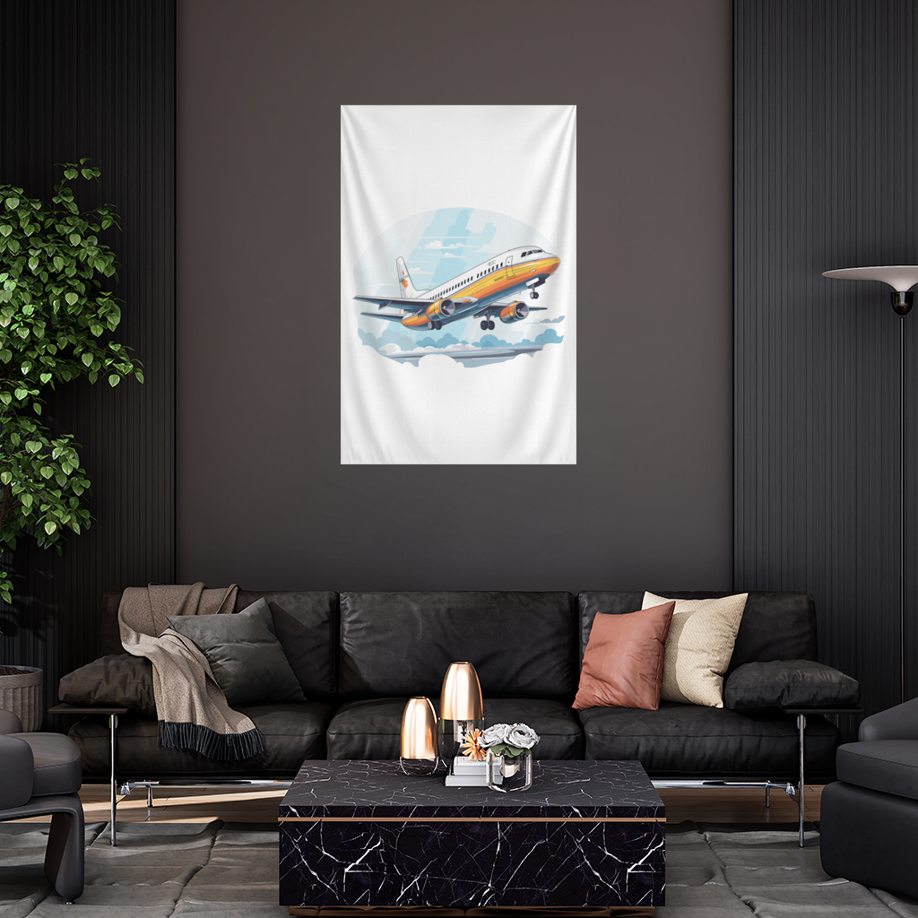 Nostaljik Turuncu Yolcu Uçağı Duvar Örtüsü