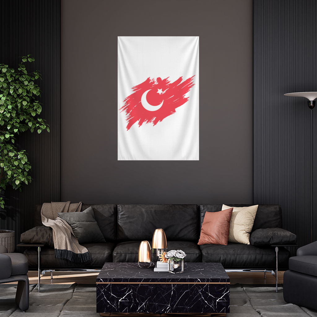 Fırça Darbeli Ay Yıldız Türkiye Bayrağı Duvar Örtüsü