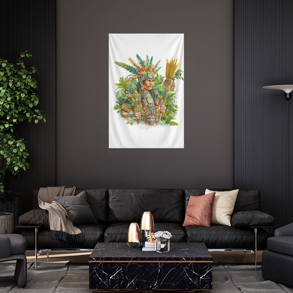 Mayan Maize Priest with Feather Headdress Wall Tapestry