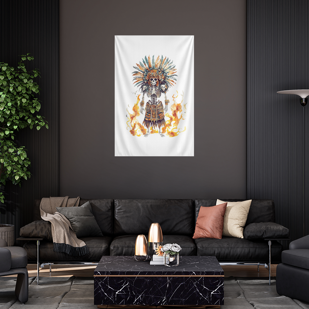 Aztek İskelet Savaşçı Duvar Örtüsü