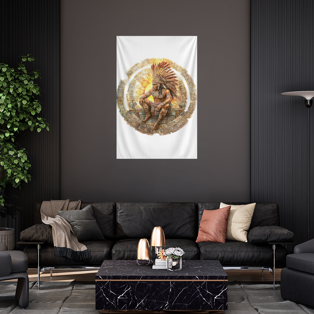 Antik Aztek Güneş Savaşçısı Duvar Örtüsü