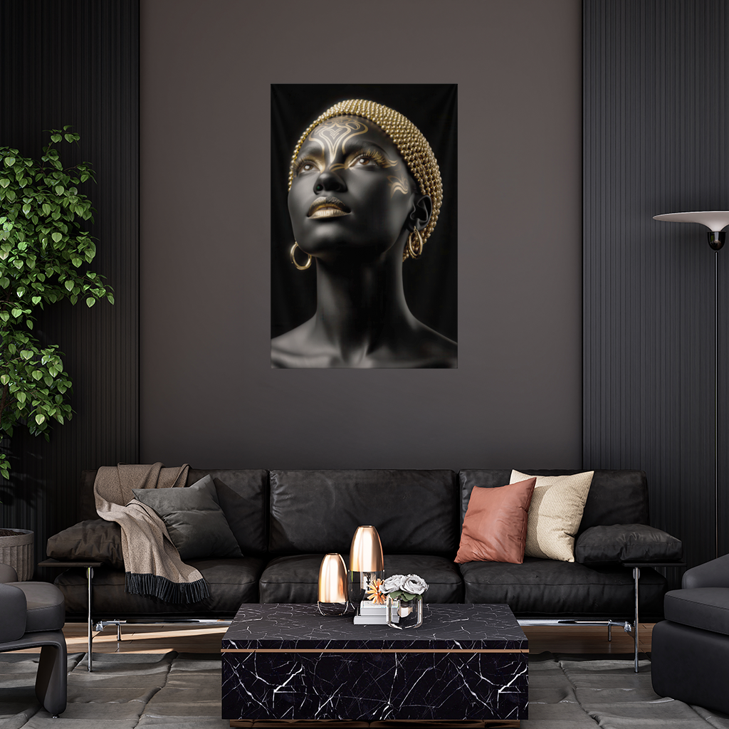 Siyah Altın Afrofütürist Kadın Duvar Örtüsü