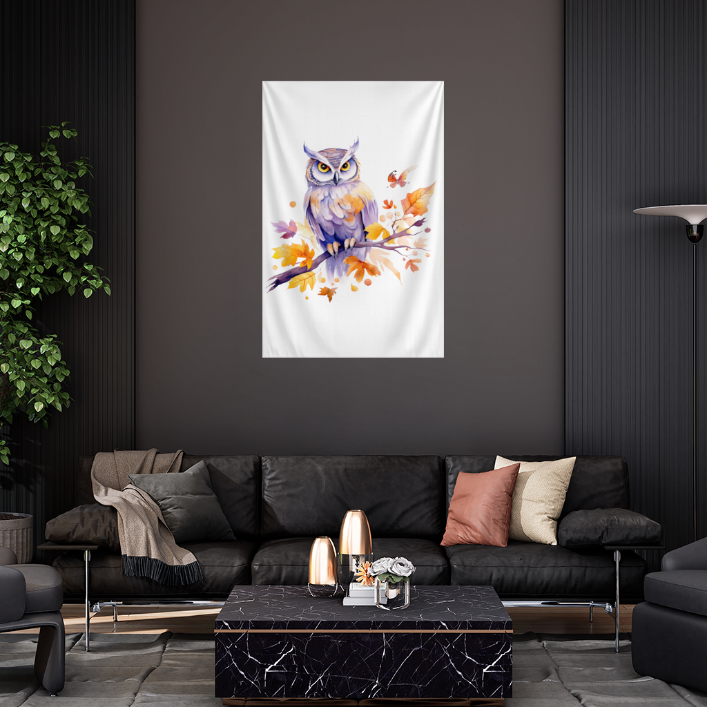 Whimsical Autumn Owl and Butterfly 