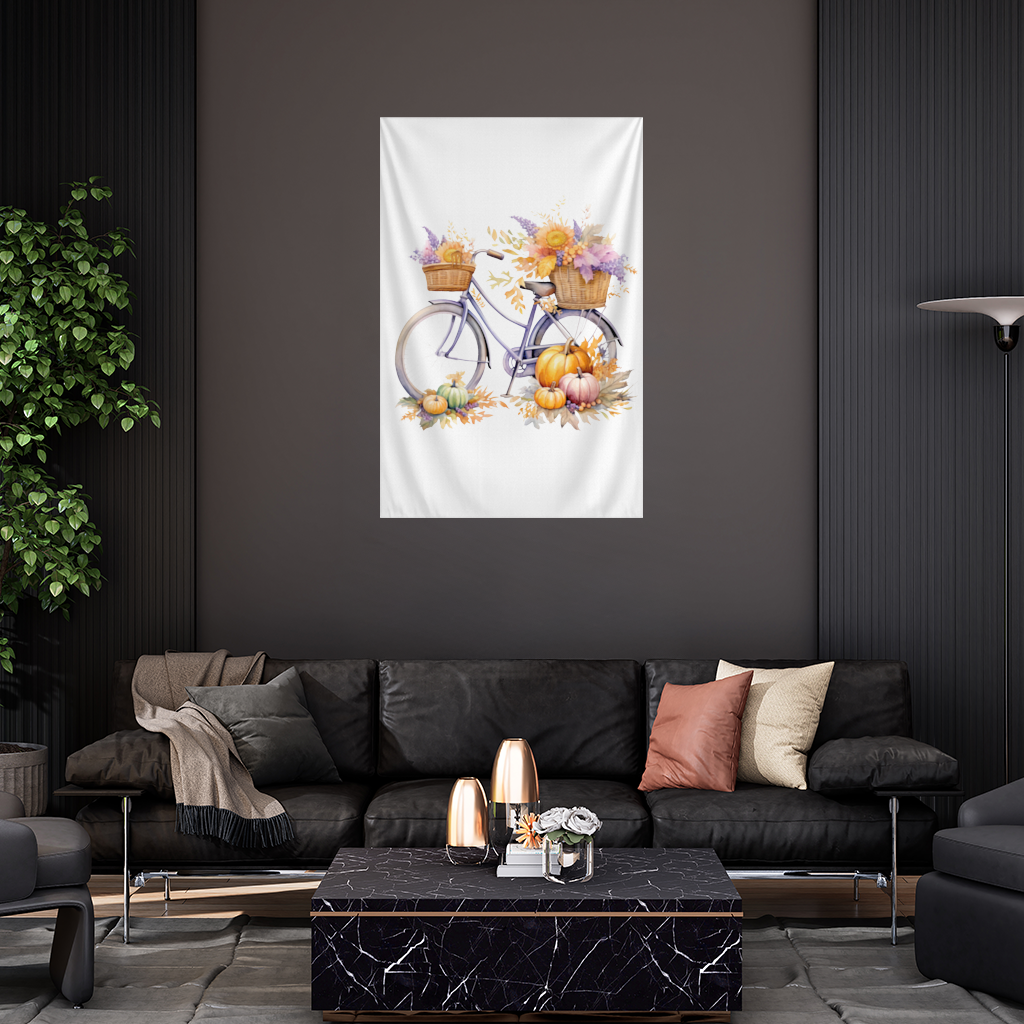 Balkabaklı ve Ayçiçekli Sonbahar Bisikleti Duvar Örtüsü