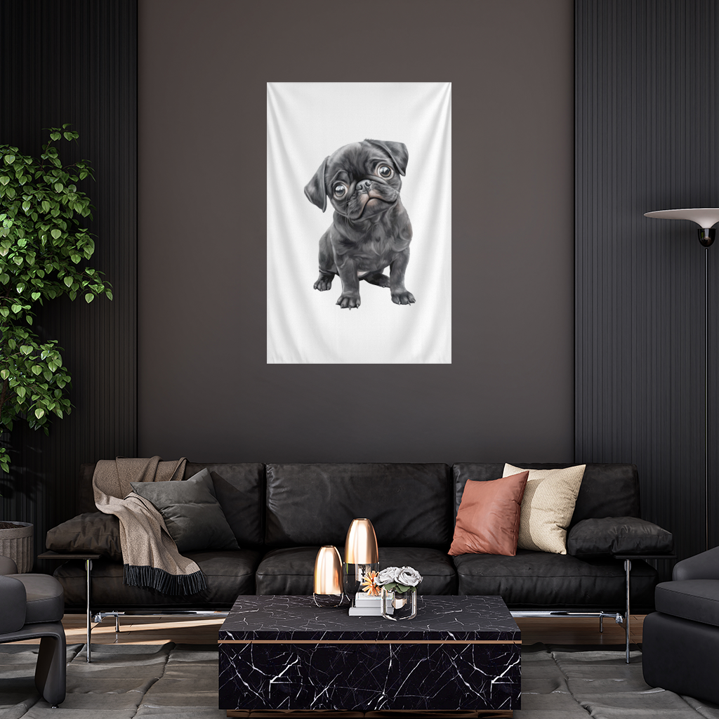 Innocent Black Pug Puppy Wall Tapestry