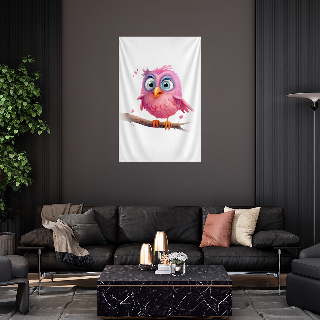 Cute Pink Bird with Large Blue Eyes 
