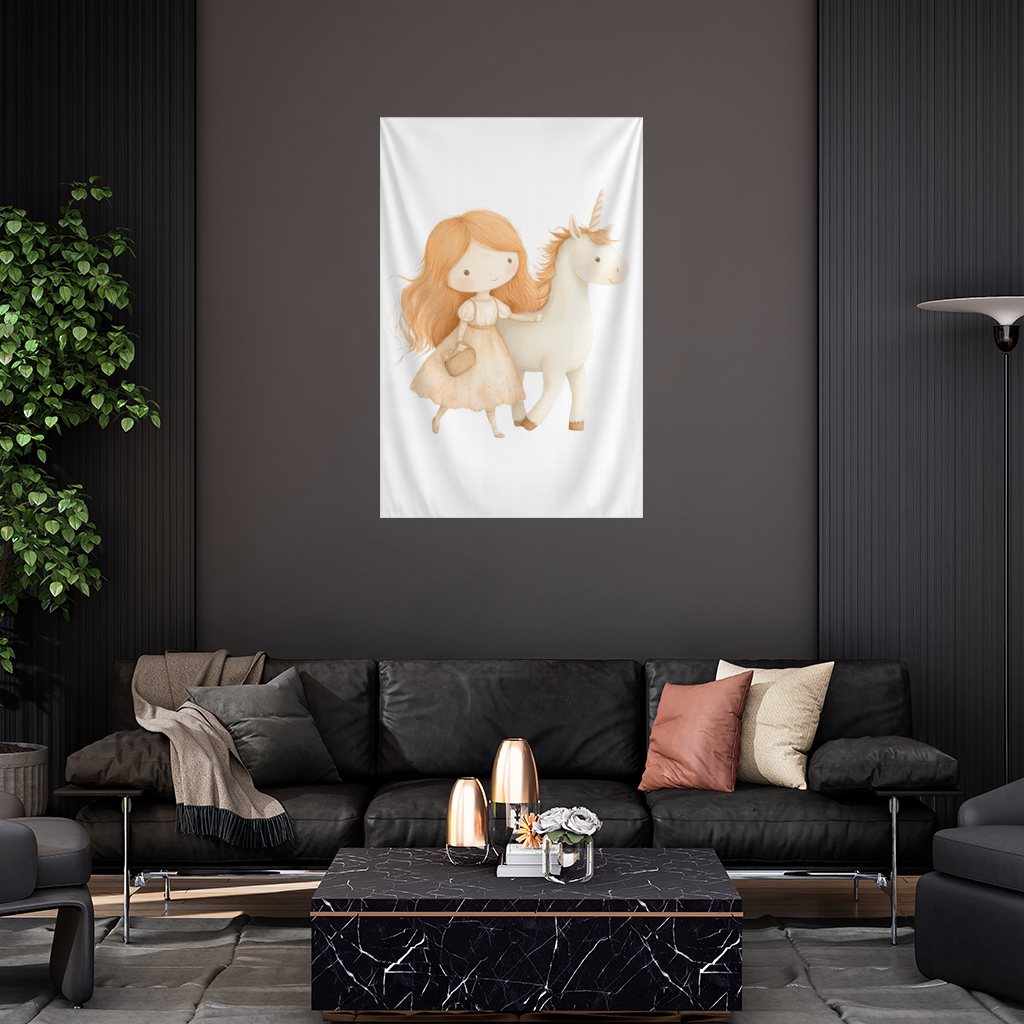 Ginger Girl with Whimsical White Unicorn 