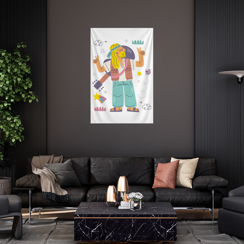 Retro Hippie Character Wall Tapestry