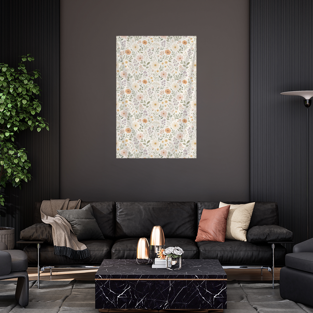 Pastel Wildflowers Vintage Botanical Wall Tapestry Wall Tapestry