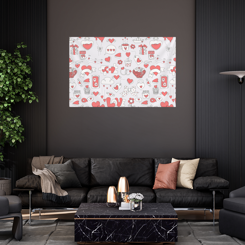 Valentines Day Doodle Love Heart Pattern Cute Design Wall Tapestry
