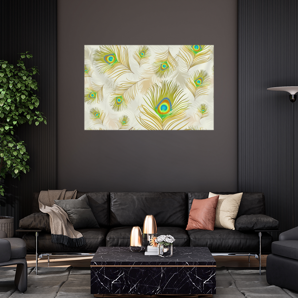 Zarif Tavus Kuşu Tüyleri ve Egzotik Doğa Deseni Duvar Örtüsü