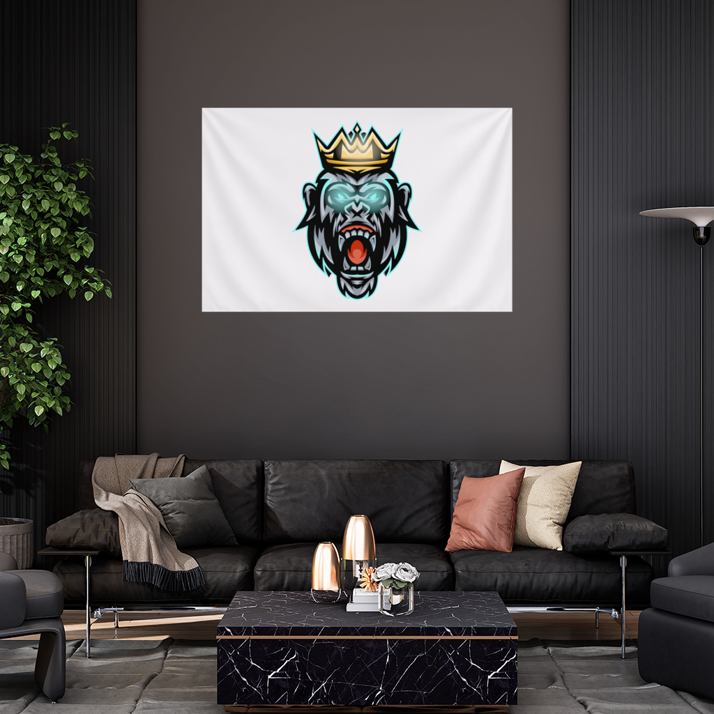 Taçlı Öfkeli Goril Kral Grafiği - Neon Detaylı Maskot Duvar Örtüsü