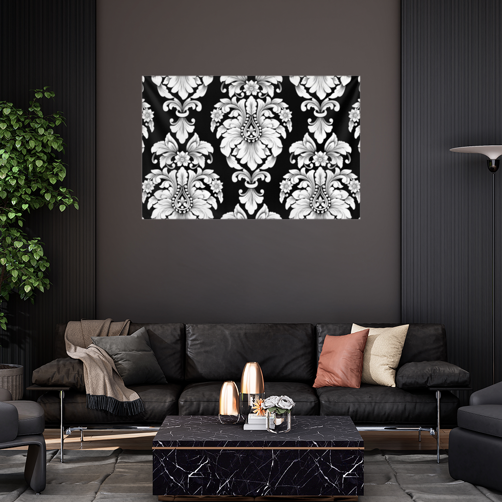 Black and White Baroque Floral Pattern 
