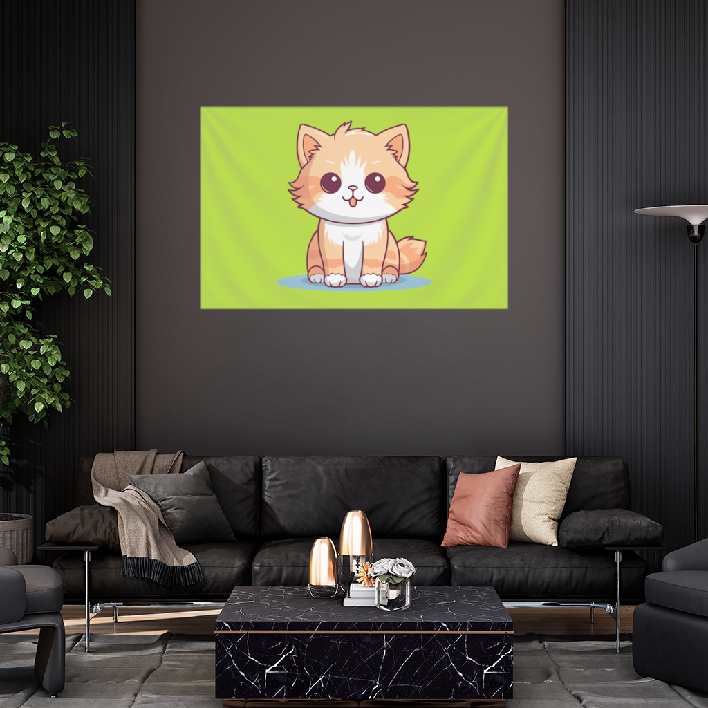 Cute Orange Cat Illustration Wall Tapestry