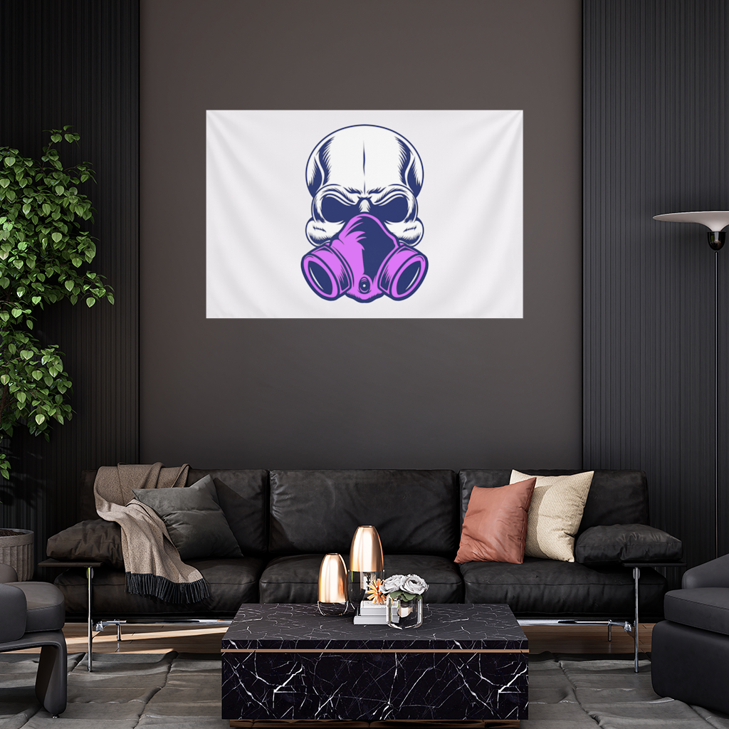 Skull with Gas Mask Illustration Modern and Edgy Design Wall Tapestry