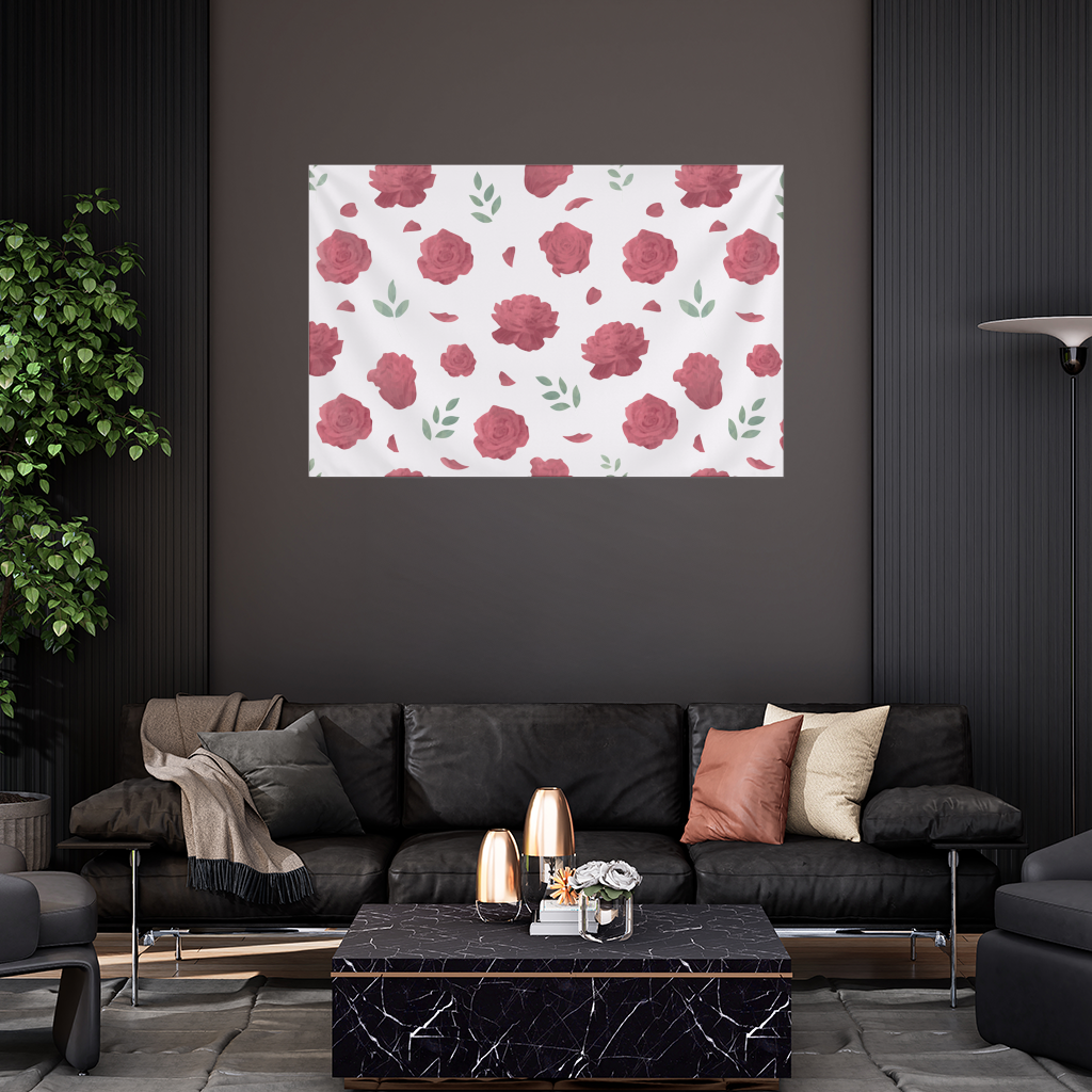 Red Rose and Leaf Romantic Seamless Pattern Wall Tapestry