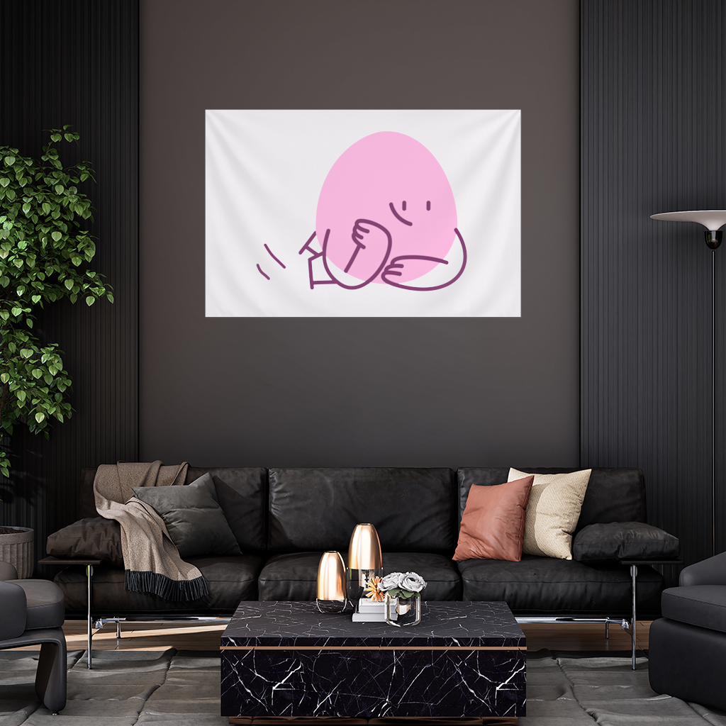 Cute Pink Lying Character Illustration Wall Tapestry