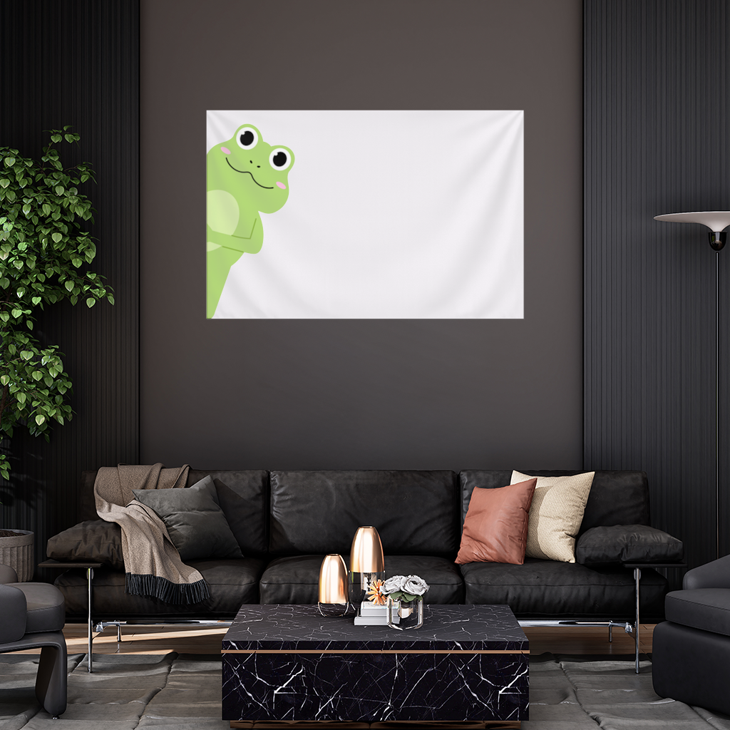 Cute Green Frog Peek-a-Boo Illustration Wall Tapestry