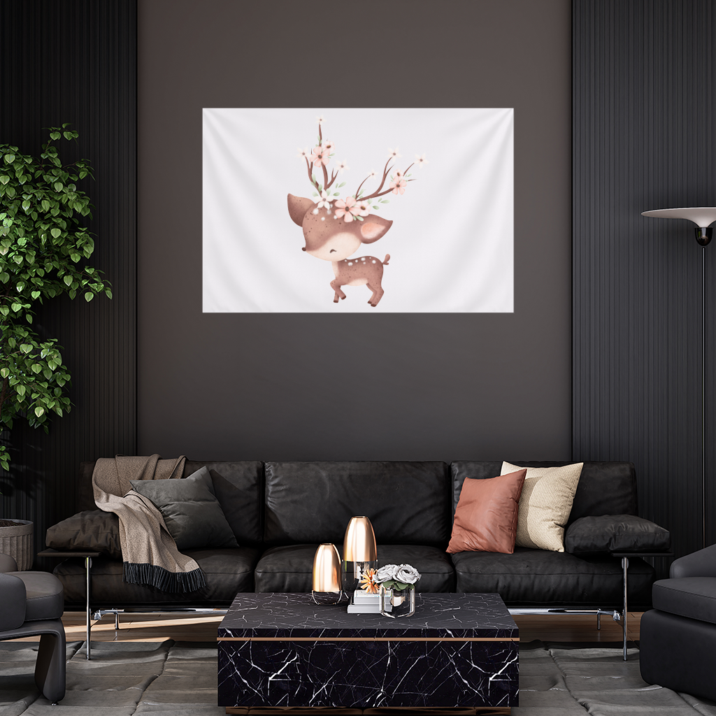 Cute Baby Deer with Floral Antlers Wall Tapestry