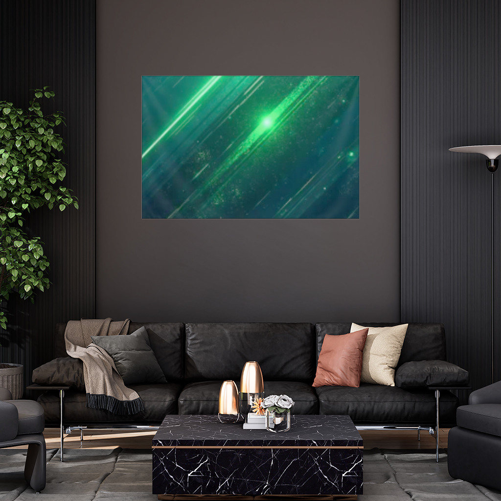 Siyah fon üstündeki parlak yeşil çizgiler. Duvar Örtüsü