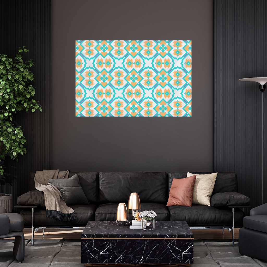 Orange and Turquoise Geometric Pattern Wall Tapestry