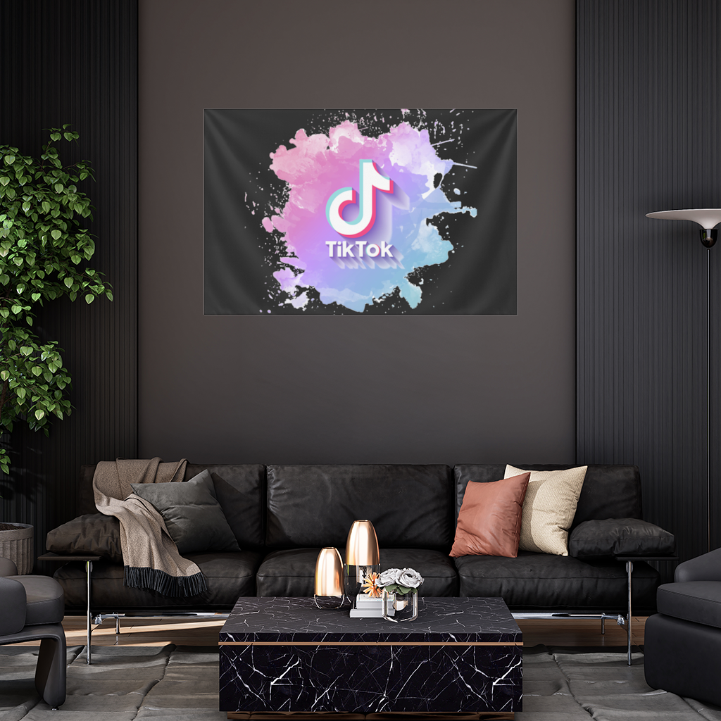 TikTok Logo with Watercolor Effect Wall Tapestry