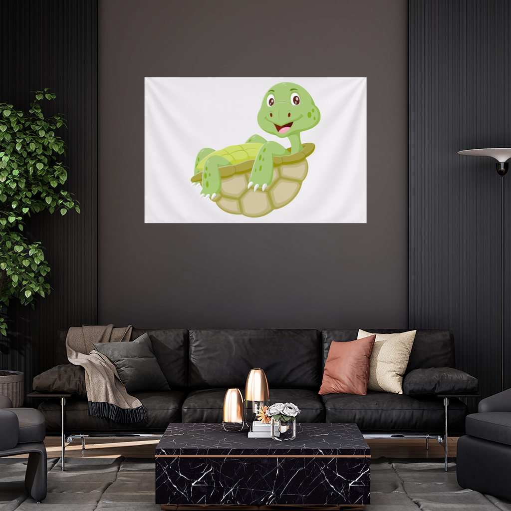 Happy Smiling Green Turtle in Shell Wall Tapestry