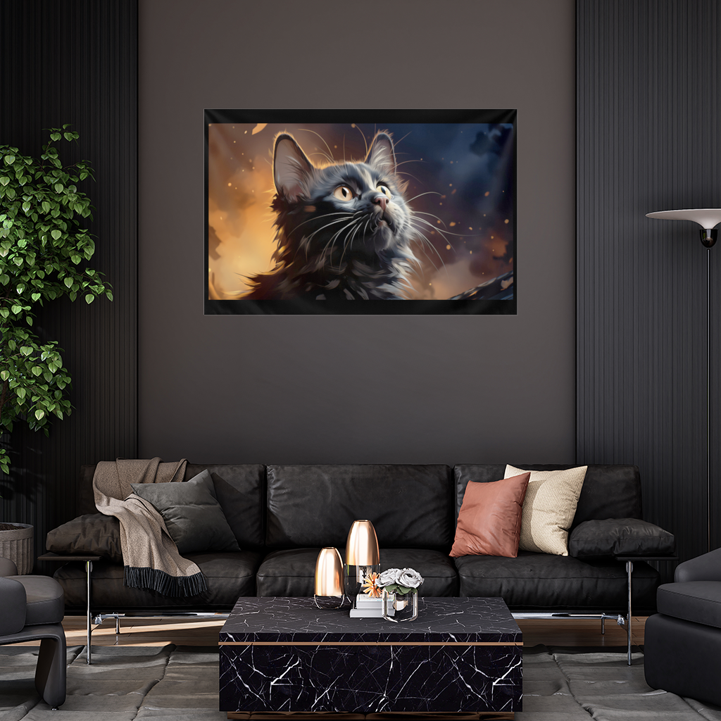 Black Cat Digital Art Wall Tapestry