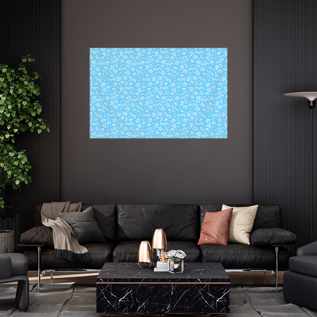 Blue Abstract Doodle Wall Tapestry