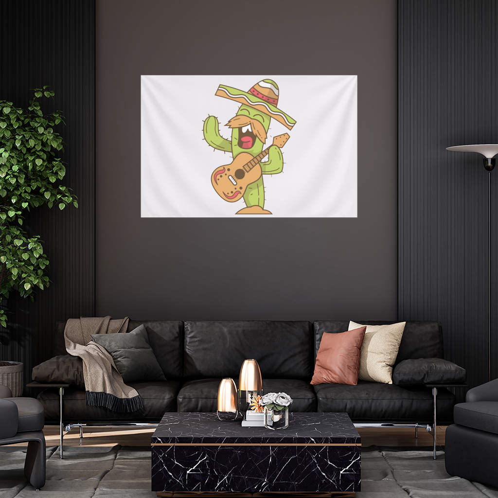 Mariachi Cactus Playing Guitar Wall Tapestry