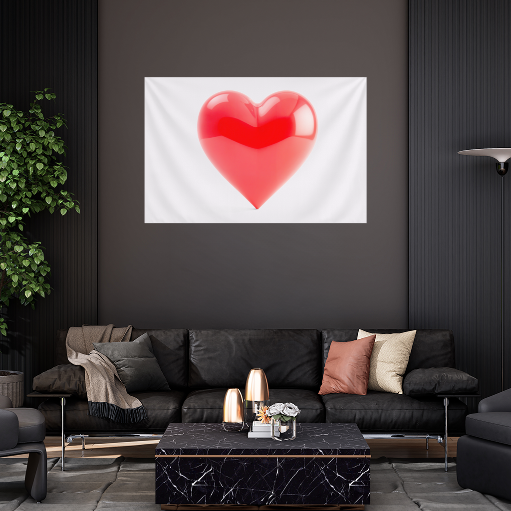 Glossy Red 3D Heart Wall Tapestry