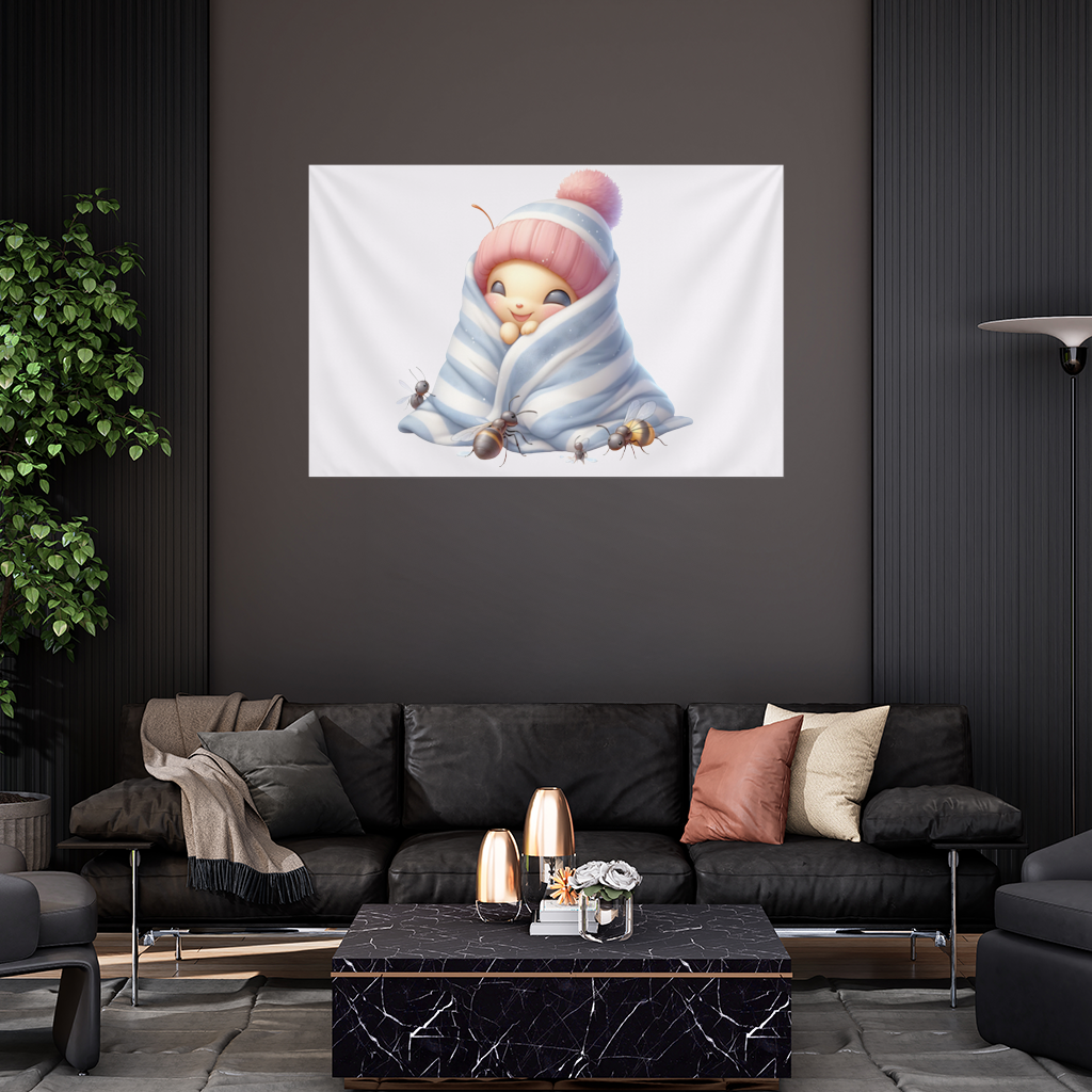 Kawaii Baby Bee in Pink Beanie Wall Tapestry