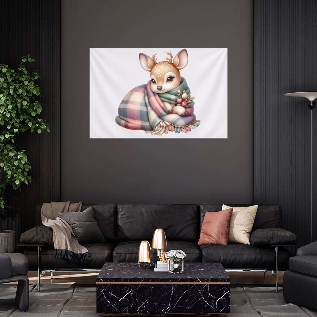 Kawaii Baby Deer with Plaid Scarf Wall Tapestry