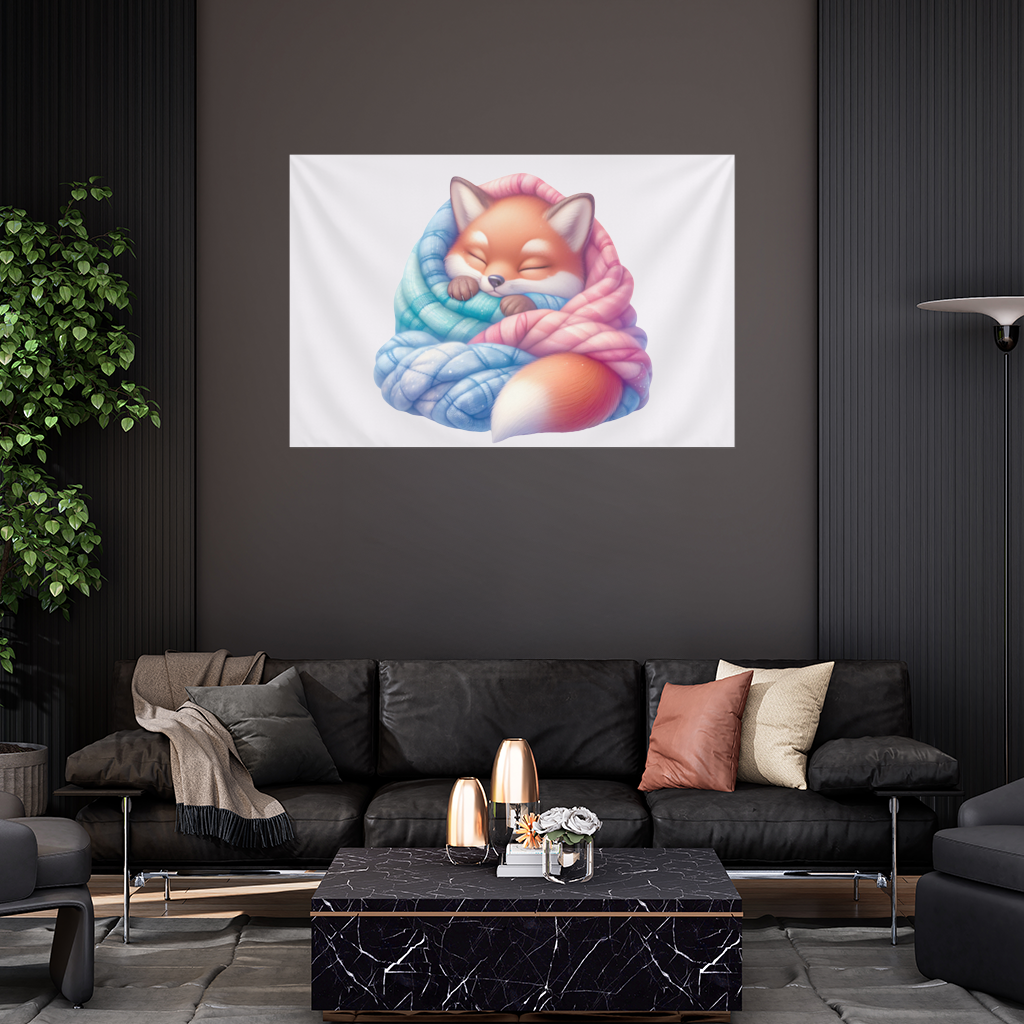 Sleeping Fox Knitted Blanket Wall Tapestry