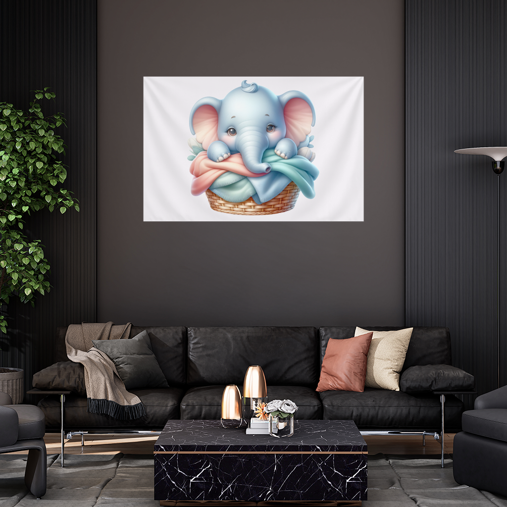 Cute Baby Elephant in Basket Wall Tapestry