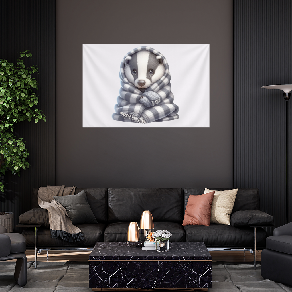Cozy Baby Badger Wrapped in Blanket Wall Tapestry