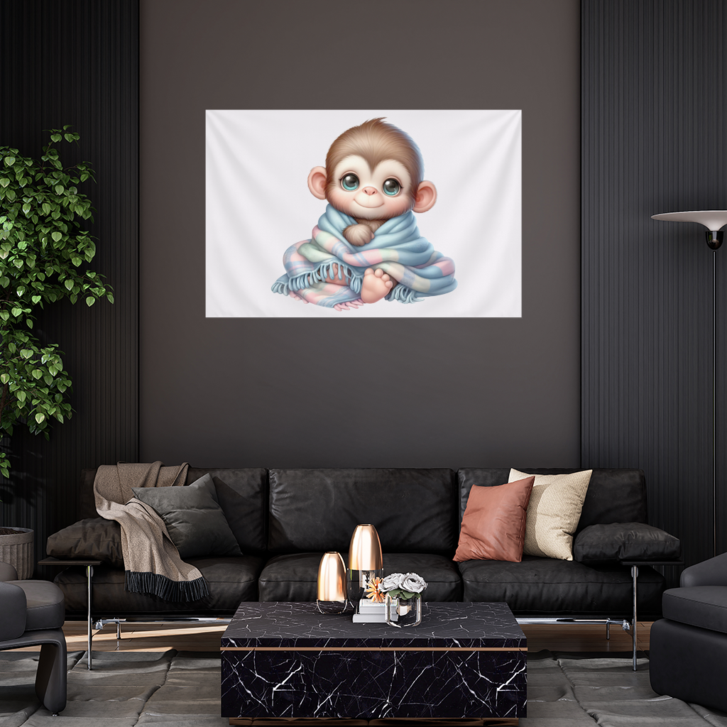 Cute Baby Monkey Wrapped in Blanket Wall Tapestry
