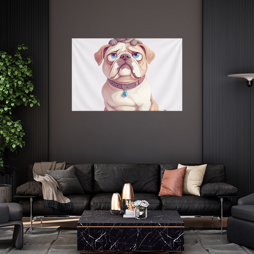 Sad Pug with Siamese Cat on Head Wall Tapestry