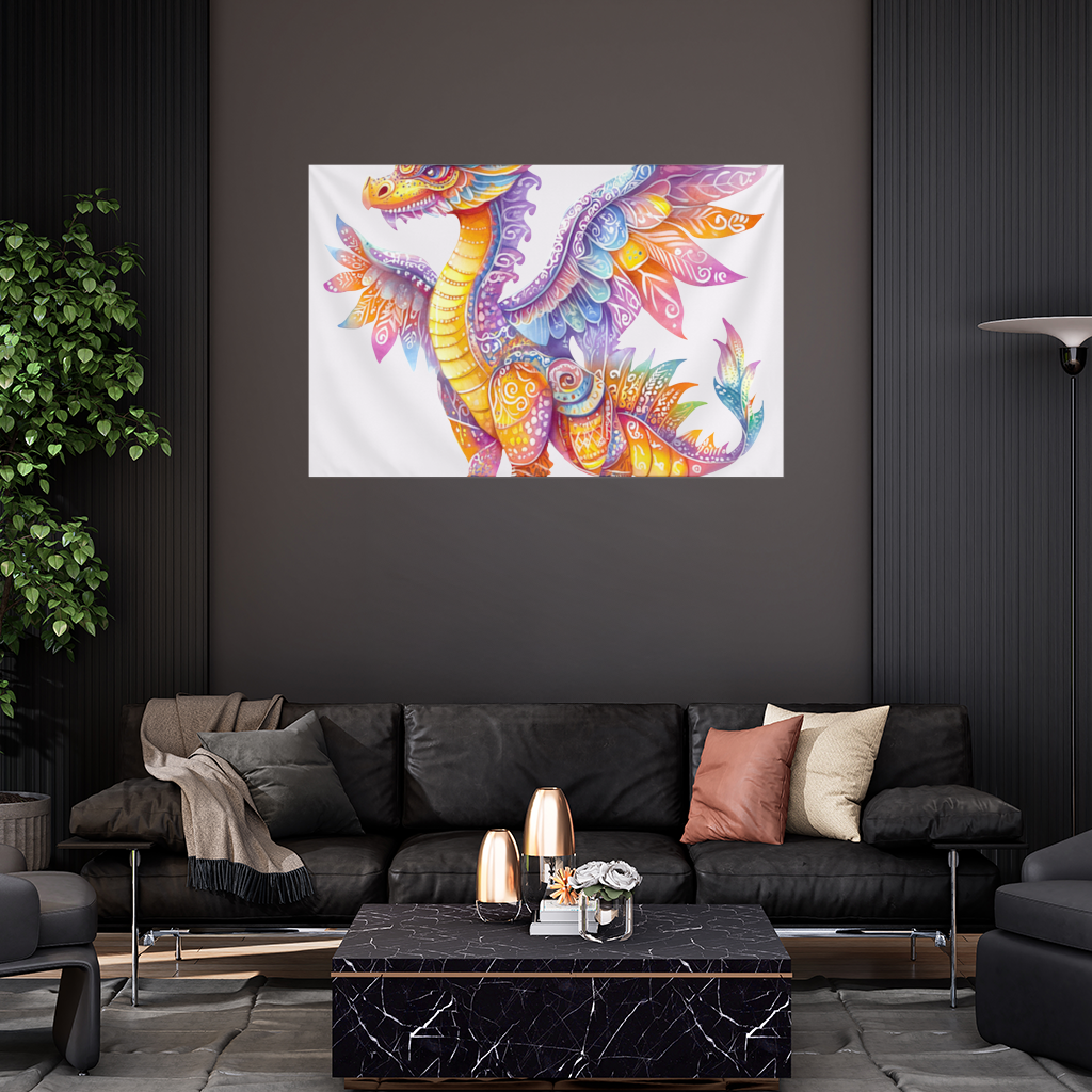 Vibrant Rainbow Mythical Dragon Wall Tapestry