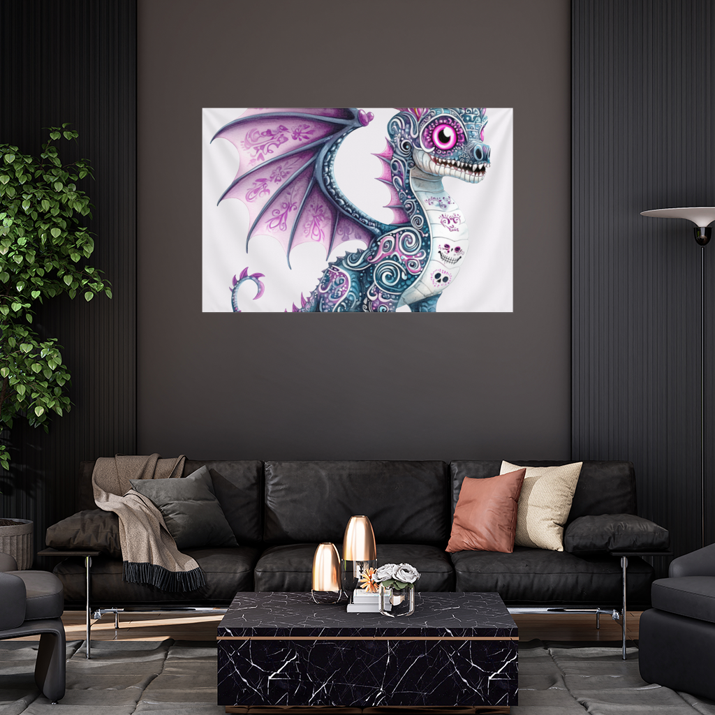 Purple Sugar Skull Dragon Wall Tapestry