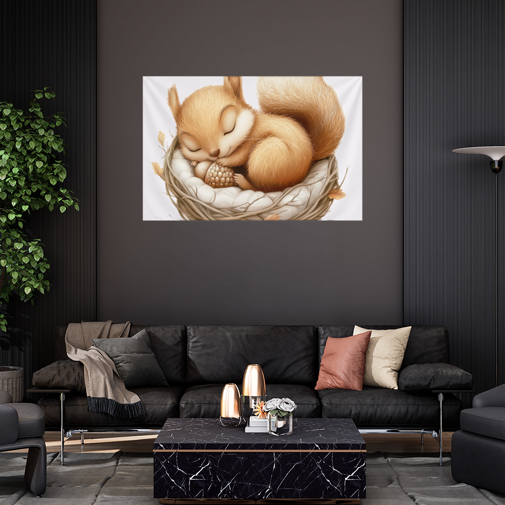 Sleeping Baby Squirrel in Nest Wall Tapestry