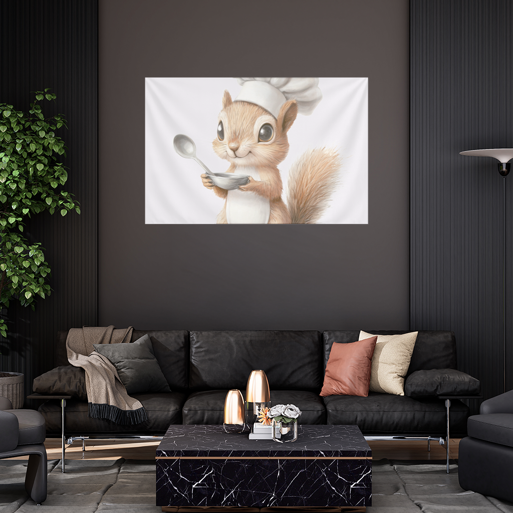 Whimsical Little Chef Squirrel Wall Tapestry