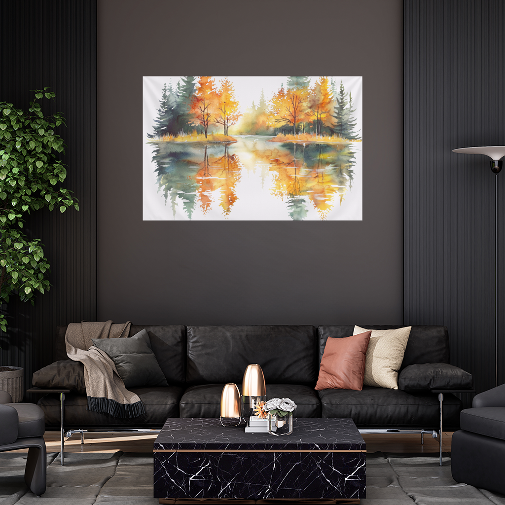 Autumn Forest Lake Reflection Wall Tapestry
