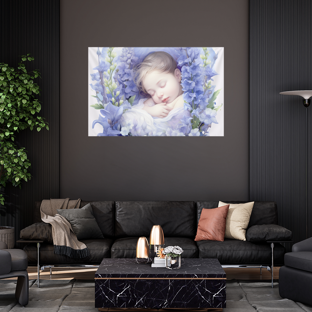 Sleeping Baby Blue Larkspur Wall Tapestry